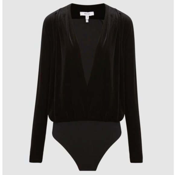 REISS Rosalba Velvet Plunge Bodysuit, Black - Large - Picture 5 of 11